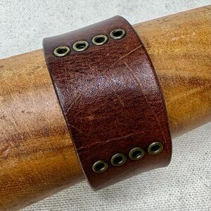 Leather Bracelet Cuff Brown with Metal Accent Grommets